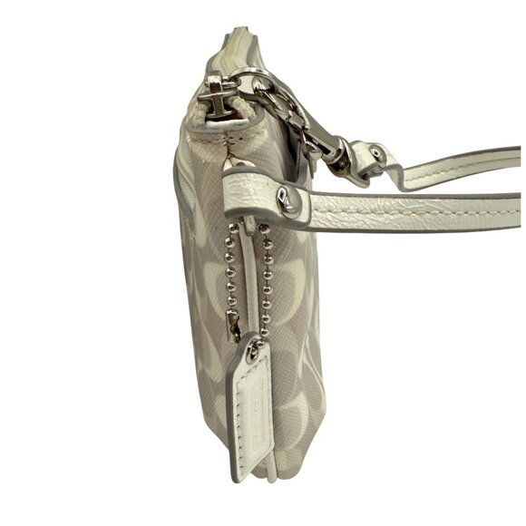 Coach Signature Ivory Taupe Coated Canvas Wristlet Gray Satin Lining Classic - Picture 3 of 15